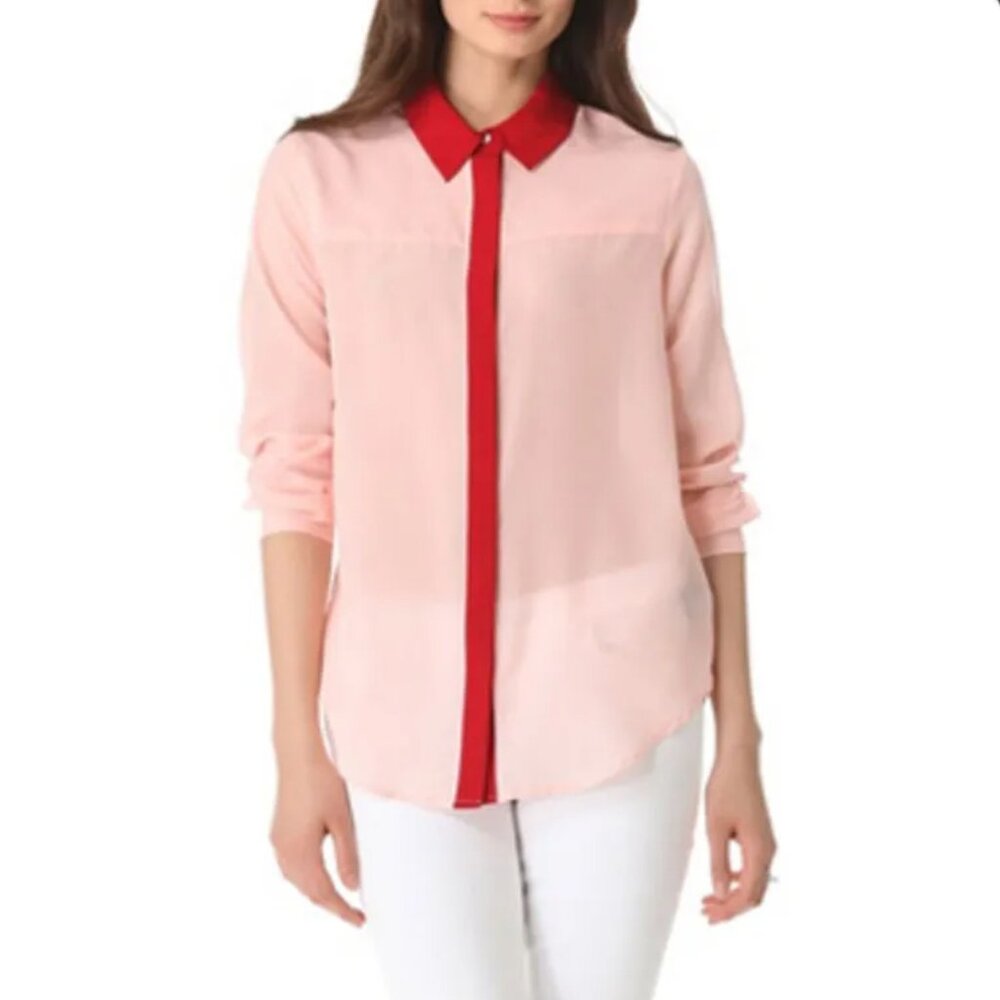 Anthropologie PJK Patterson J Kincaid Colorblock Collar Blouse Red Blush Small